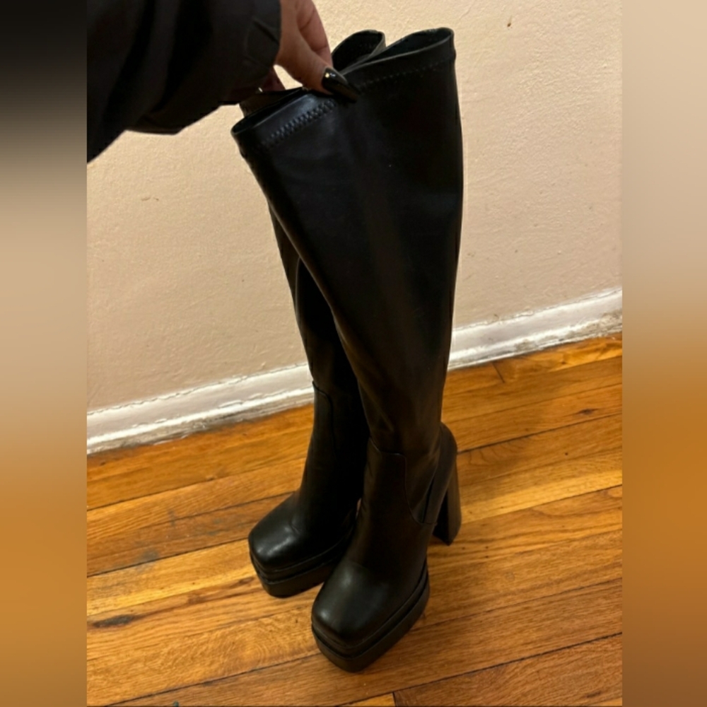 AZALEA WANG Chunky Platform Black Heeled Boots Tiktok Famous LNC With Box - Picture 11 of 12